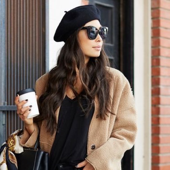 classic french beret hat black felt fall winter - Picture 4 of 16